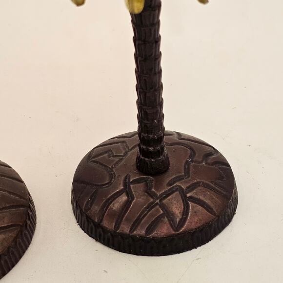 Cold Painted Brass Candlestick Set - Tropical Palm Trees with Beaded Accents - Picture 3 of 8